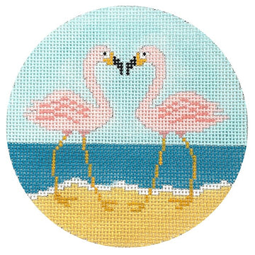Kissing Flamingos on the Beach