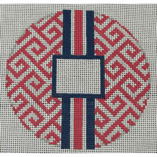 Greek Key Monogram Box - Pink with Navy stripe