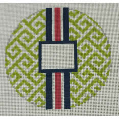 Greek Key Monogram Box - Lime Green with Navy and Pink stripe