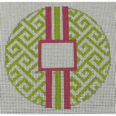 Greek Key Monogram Box- Lime Green with Pink stripe