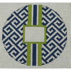 Greek Key Monogram Box - Navy with Lime Green stripe