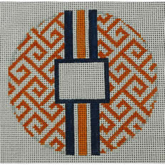 Greek Key Monogram Box - Orange with Navy stripe