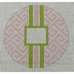 Greek Key Monogram Box - Pale Pink with Lime Green stripe