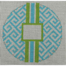 Greek Key Monogram Box - Turquoise with Lime Green stripe