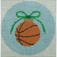 basketball with green bow on pale blue