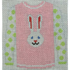 sweater - Long Ear White Bunny on Pink with green dot sleeves