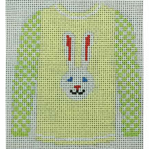 sweater - Long ear white bunny on yellow with checkered sleeves