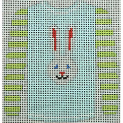 sweater - long ear white bunny on blue with green striped sleeves
