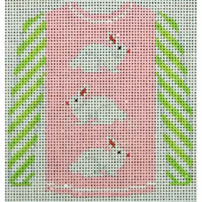 sweater - 3 white bunnies on pale pink with green striped sleeves