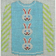 sweater - 3 white bunny faces on pale blue