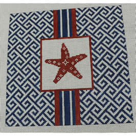 Greek Key and Starfish Pillow Navy and Red