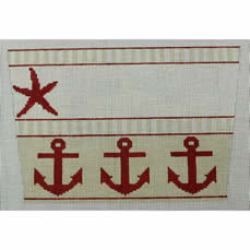Stocking Cuff- Starfish and Anchors Red and Khaki