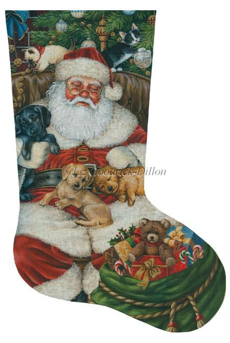 Sleeping Santa w/ Puppies and Kittens - Stocking