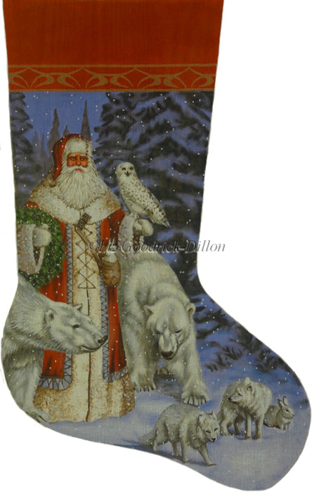 Arctic Coat Santa In Forest - Stocking