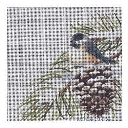 Chickadee on Winter Pinecone