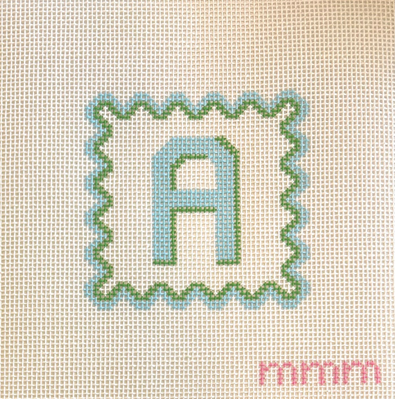 4.5" Square Blue & Green Scallop Alphabet · Letter A
