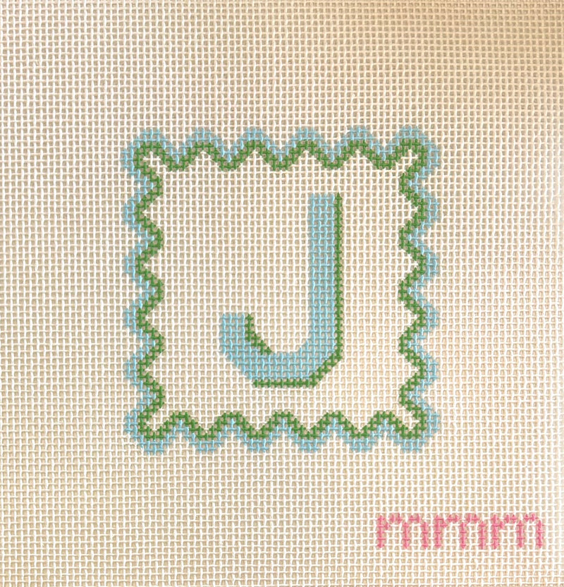 4.5" Square Blue & Green Scallop Alphabet · Letter J