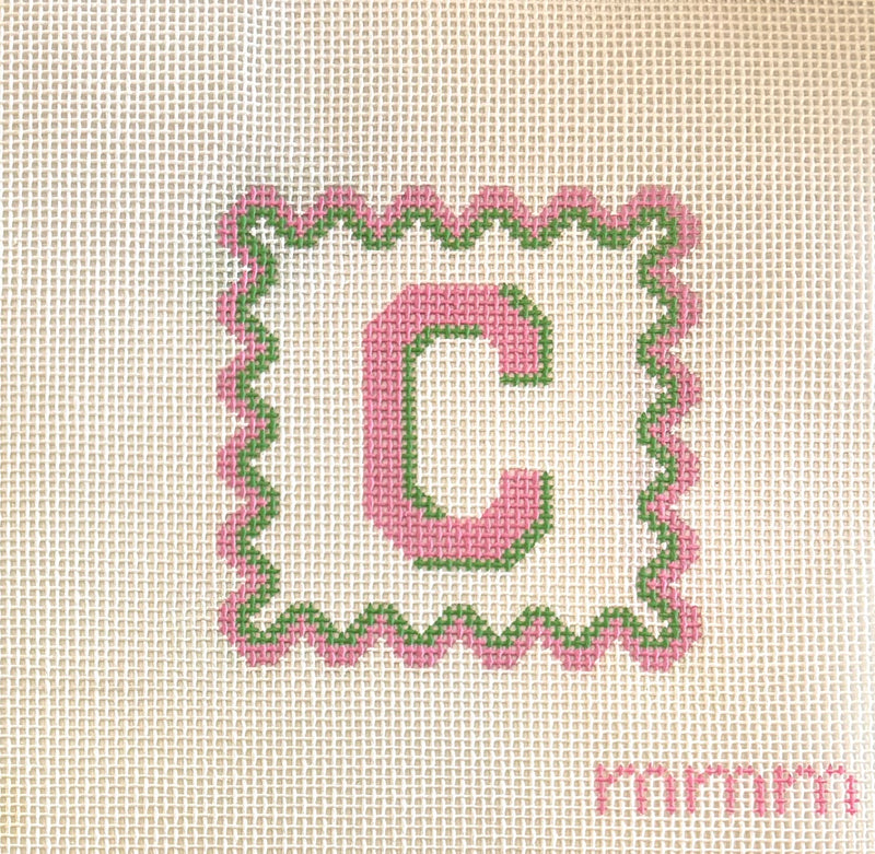 4.5" Square Pink & Green Scallop Alphabet · Letter C