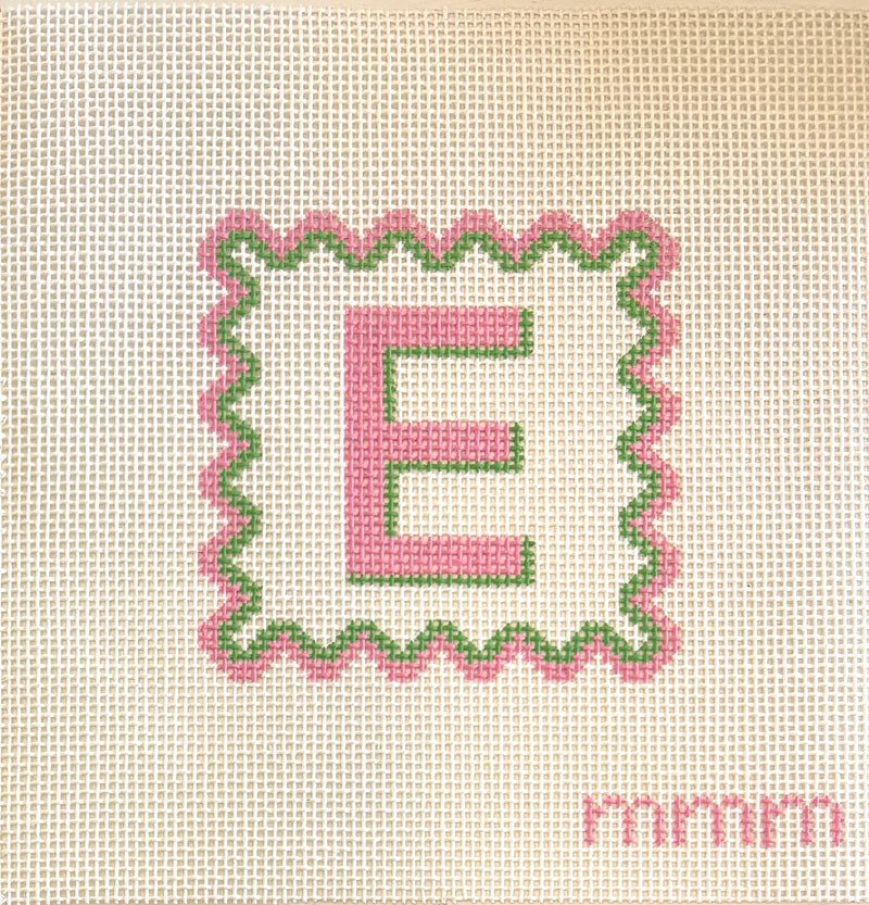 4.5" Square Pink & Green Scallop Alphabet · Letter E