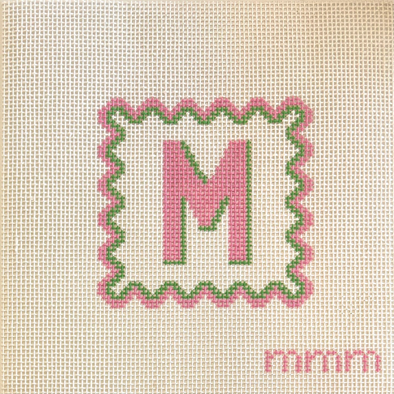 4.5" Square Pink & Green Scallop Alphabet · Letter M