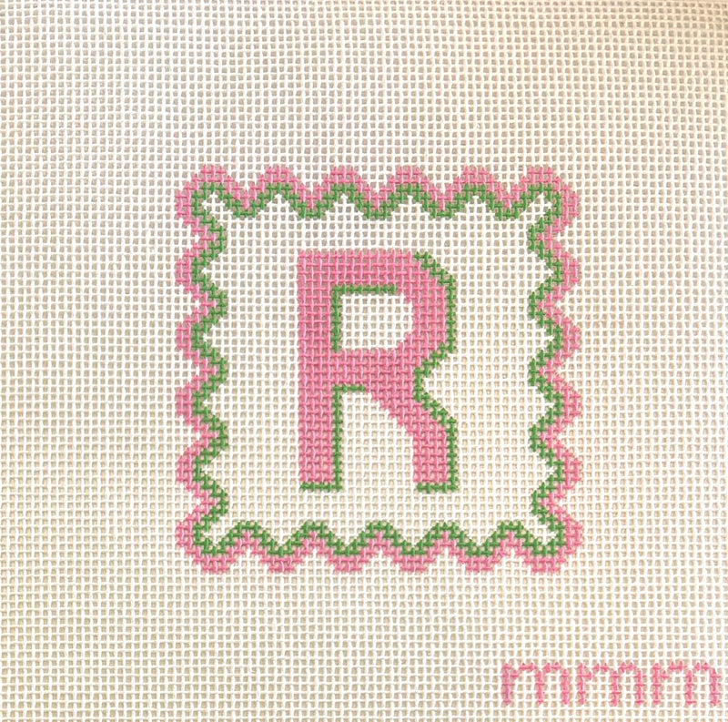 4.5" Square Pink & Green Scallop Alphabet · Letter R