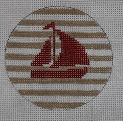 Sailboat on Stripe - Red and Khaki