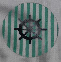 Ship Wheel on Stripe - Navy and Seafoam