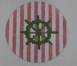 Ship Wheel on Stripe - Green and Pale Pink