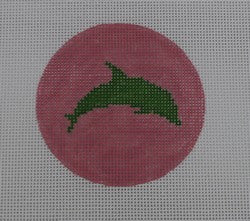 Dolphin on Solid Background - Green and Pale Pink