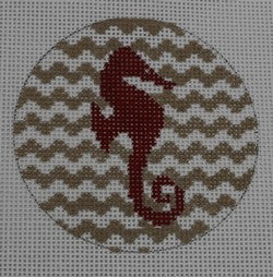 Seahorse on Chevron - Red and Khaki