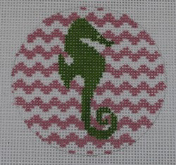 Seahorse on Chevron - Green and Pale Pink