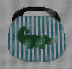 Alligator on Turquoise and White Stripe