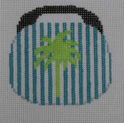 Green palm tree on turquoise and White stripe