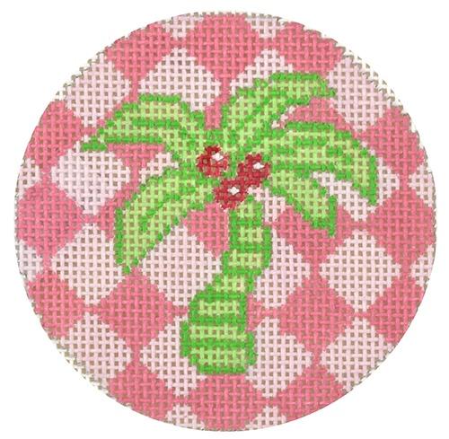 Green Palm on Pink round
