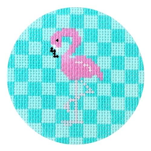 Pink Flamingo on Aqua round
