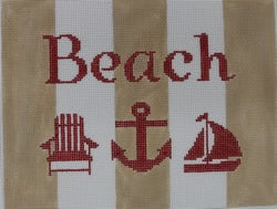 Beach with Adirondack chair , anchor, and sailboat - Red, Khaki, White