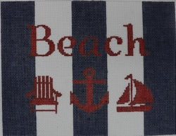 Beach with Adirondack chair, anchor, and sailboat - Navy and White