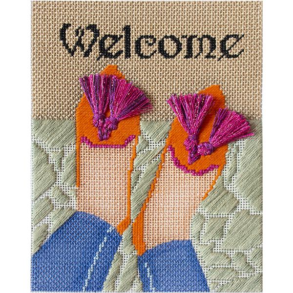 “Welcome” Mat – Orange Flats w/ Fuchsia Tassels