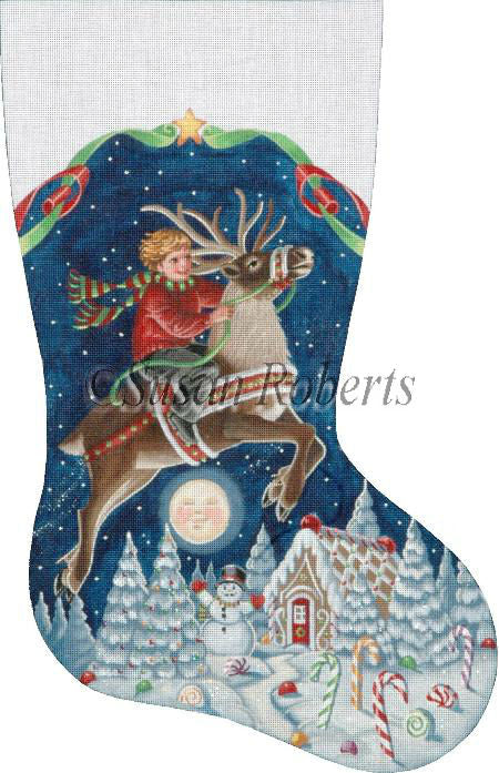 Dash Away All - Stitch Painted Needlepoint Christmas Stocking Canvas