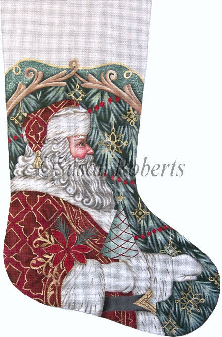 Santa w/Tree & Poinsettia - Stocking (13m)