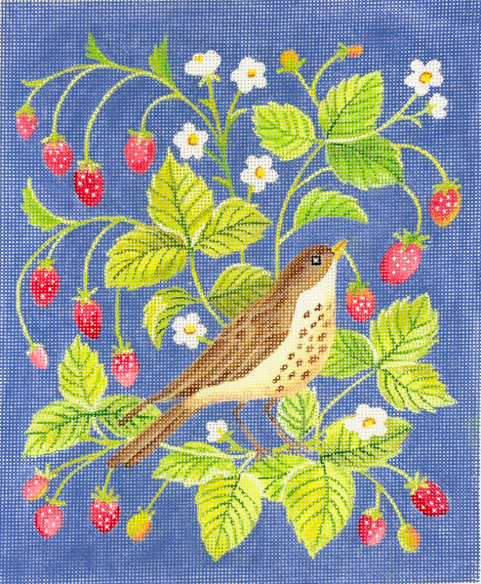 Sally-Ann Langley - Strawberry Thief Sparrow - on deep blue