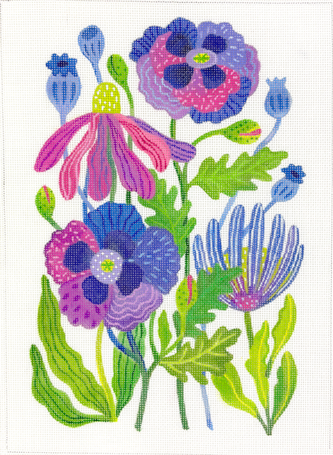Sally-Ann Langley - Purple Profusion Floral - blues, greens and violets