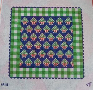 Blue Holiday Pillow w/Green Gingham