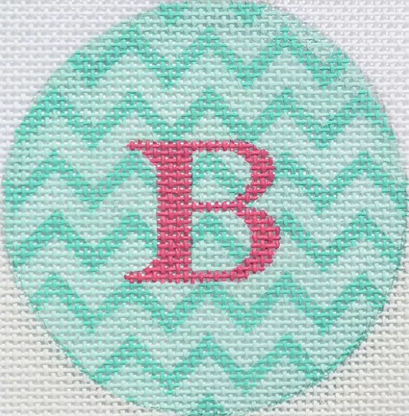 3" Round – Turquoise Zigzag, Watermelon Letter