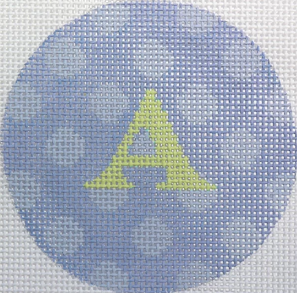 3" Round – Periwinkle Polka Dots, Light Green Letter
