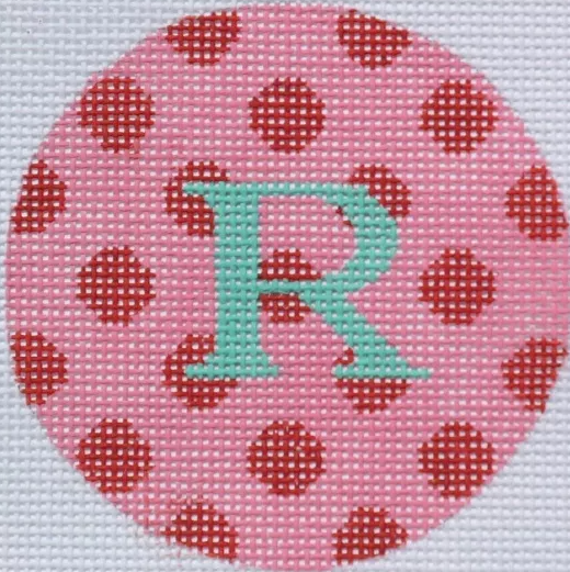 3" Round – Pink w/ Red Polka Dots, Turquoise Letter
