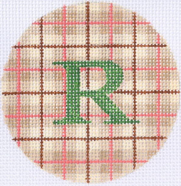3" Round – Taupe & Nantucket Red Plaid, Hunter Green Letter