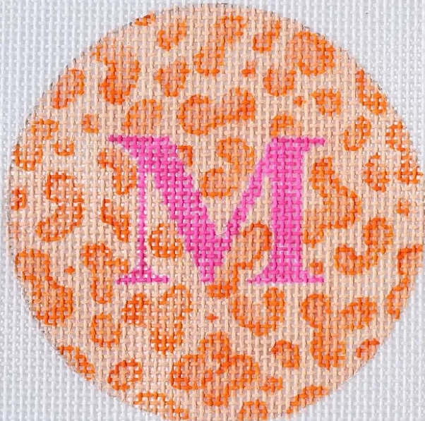 3" Round – Tangerine & Creamsicle Leopard, Hot Pink Letter