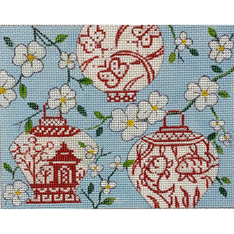 Chinese Lanterns on Blue Mah Jongg