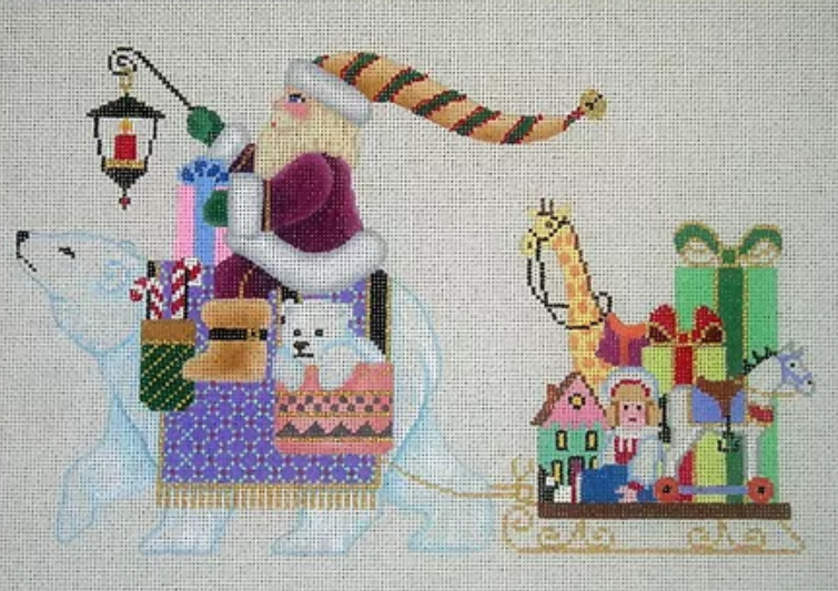Santa on Polar Bear Pulling Sled